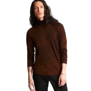John Varvatos Artisan Turtleneck w Reverse Print Brown Silk Cashmere Sweater - M